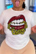 Burgundy Fashion Casual Lips Printed Basic O Neck T-Shirts