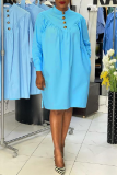 Light Blue Casual Solid Patchwork Turndown Collar Shirt Dress Dresses