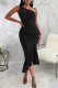 Black Fashion Solid Flounce One Shoulder Irregular Dress Dresses
