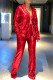 Red Fashion Casual Patchwork Sequins Turndown Collar Long Sleeve Two Pieces