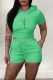 Green Casual Print Backless Hooded Collar Short Sleeve Two Pieces