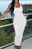 White Sexy Solid Backless Square Collar Pencil Skirt Dresses