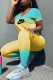 Yellow Fashion Casual Gradual Change Letter V Neck Short Sleeve Two Pieces