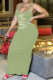 Green Fashion Casual Print Letter Spaghetti Strap One Step Skirt Dresses