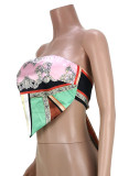 Multicolor Sexy Print Bandage Patchwork Backless Strapless Tops
