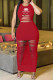 Red Fashion Casual Print Ripped O Neck One Step Skirt Dresses