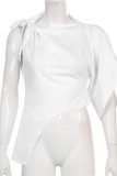 White Fashion Casual Solid Patchwork Asymmetrical O Neck T-Shirts