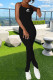 Black Fashion Sportswear Print Letter Spaghetti Strap Jumpsuits