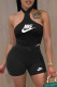Black Fashion Sexy Print Letter Halter Sleeveless Two Pieces