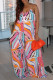 Red Fashion Bohemian Print Letter Spaghetti Strap Jumpsuits