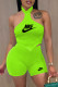 Fluorescent Green Fashion Sexy Print Letter Halter Sleeveless Two Pieces