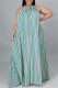 Green Fashion Casual Plus Size Striped Print Backless O Neck Sleeveless Dress