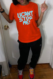 Red Fashion Casual Letter Print Basic O Neck T-Shirts