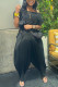 Black Fashion Casual Solid Basic O Neck Short Sleeve Two Pieces