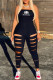 Black Fashion Street Print Letter Strapless Jumpsuits