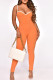 Tangerine Red Casual Solid Patchwork Spaghetti Strap Skinny Jumpsuits