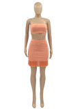 Yellow Sexy Casual Solid Tassel Patchwork Backless Strapless Sleeveless Two Pieces