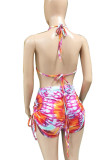 Rose Red Sexy Print Bandage Patchwork Swimwears