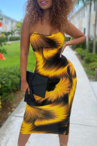 Gold Fashion Sexy Print Backless Spaghetti Strap Sleeveless Dress Dresses