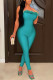 Blue Sexy Solid Patchwork Feathers Strapless Skinny Jumpsuits