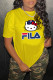 Yellow Fashion Street Print Letter O Neck T-Shirts