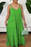 Green Casual Solid Patchwork Fold Spaghetti Strap Sling Dress Dresses