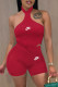 Red Fashion Street Print Letter Halter Sleeveless Two Pieces