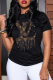 Black Fashion Street Print Patchwork Letter O Neck T-Shirts