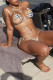 Khaki Fashion Sexy Plaid Bandage Swimwears