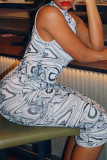 Blue Sexy Print Patchwork Half A Turtleneck One Step Skirt Dresses