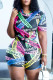 Black Fashion Casual Print Letter O Neck Short Sleeve Plus Size Two Pieces