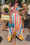 Colour Fashion Sexy Print Tassel Patchwork Backless V Neck Sling Dress