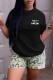 Black Fashion Casual Print Letter O Neck Short Sleeve Two Pieces