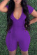Purple Fashion Casual Solid Bandage V Neck Skinny Romper