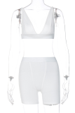 White Sexy Solid Patchwork V Neck Sleeveless Two Pieces