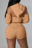 Orange Fashion Casual Letter Solid Patchwork Backless Hooded Collar Three Quarter Two Pieces