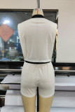 White Fashion Casual Letter Print Patchwork Zipper Collar T-Shirts
