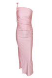 Pink Fashion Sexy Solid Backless Slit Spaghetti Strap Long Dress
