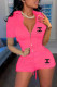 Pink Fashion Casual Print Patchwork Mandarin Collar Short Sleeve Two Pieces