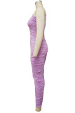 Light Purple Casual Solid Split Joint Fold Asymmetrical Oblique Collar Dresses