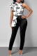White Casual Print Patchwork Flounce O Neck Sleeveless Two Pieces