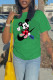 Green Fashion Street Character Patchwork O Neck T-Shirts