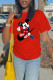Red Fashion Street Character Patchwork O Neck T-Shirts