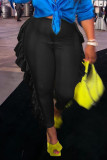 Black Casual Solid Patchwork Flounce High Waist Pencil Solid Color Bottoms