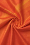 Orange Fashion Sexy Print Bandage Hollowed Out Backless Halter Strapless Dress