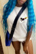 White Fashion Casual Character Patchwork O Neck T-Shirts
