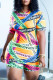 Orange Fashion Casual Print Letter O Neck Short Sleeve Plus Size Two Pieces