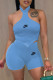 Sky Blue Fashion Street Print Letter Halter Sleeveless Two Pieces
