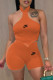Orange Fashion Street Print Letter Halter Sleeveless Two Pieces