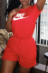 Orange Red Fashion Sportswear Print Patchwork O Neck Rompers